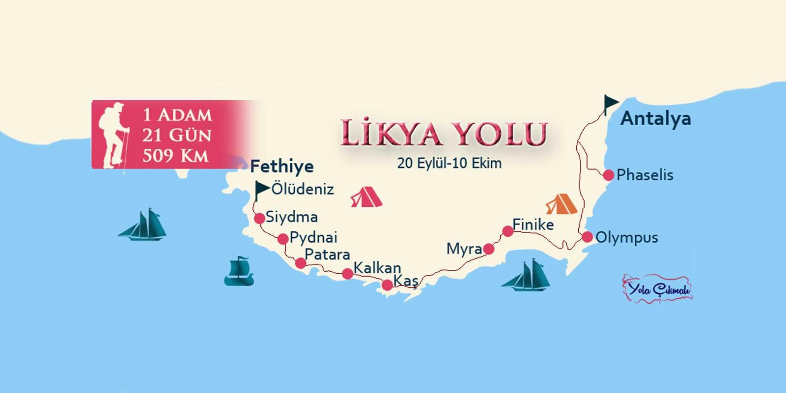 Likya Yolu Rotası: Harita, Etaplar ve 509 km Planı